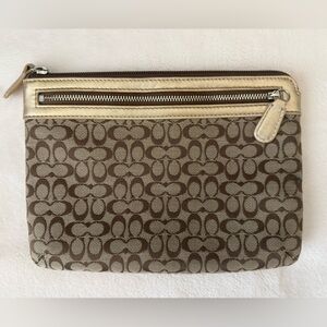 Coach Signature Jacquard Zip Pouch with Gold Trim